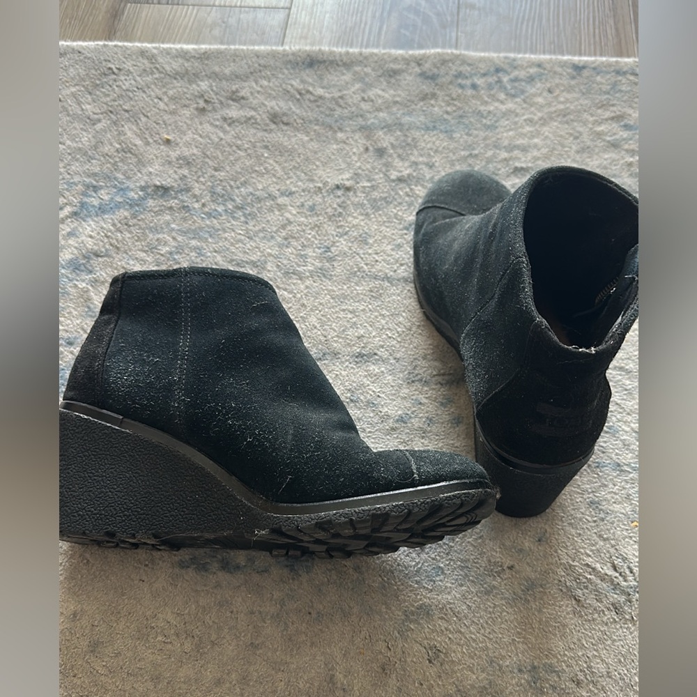 Toms Black Suede Wedge Booties